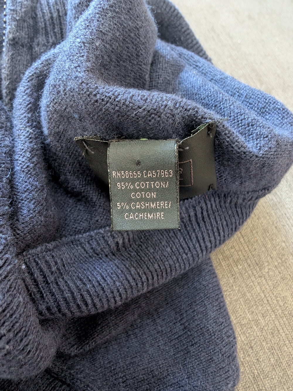 14th & Union Men’s L Navy Cotton Cashmere Quarter Zip Sweater - Picture 4 of 5